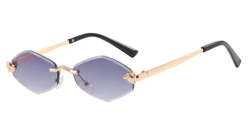 Fashion Rimless Polygonal Sunglasses women Trendy Gradient Lens Metal Shades Luxury Brand Small Rhombus Vintage Sun Glasses