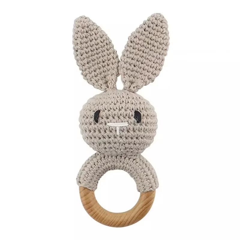 Baby Crochet Rattle & Wooden Teether – Rabbit Toy