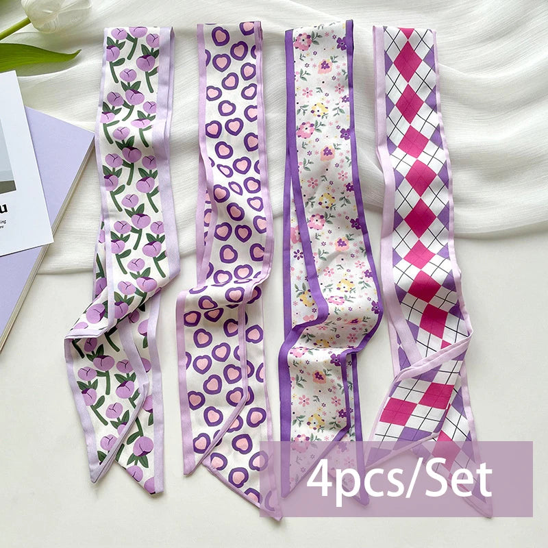 2-6pcs/set Series Silk Satin Scarf Women Cloth Hair Bands Headdress Accessories Lady Scarves Ribbon Neck Ties for Bag Handle