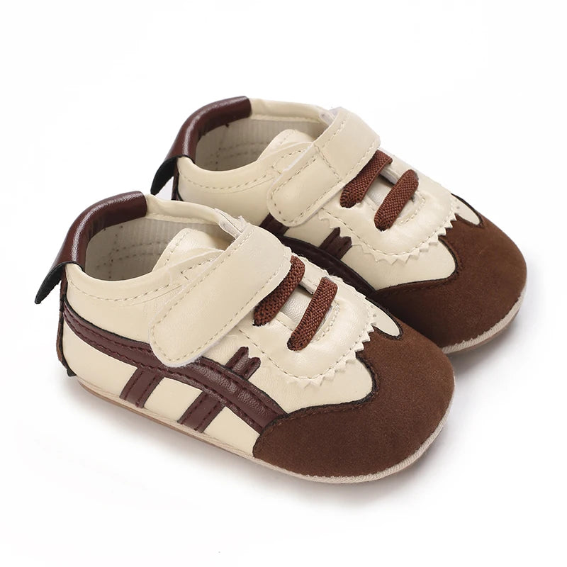 Baby Boys First Walkers – Soft Sole Striped Sneakers (0-12M)