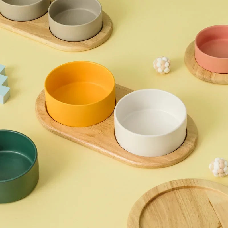 Elevated Pet Bowl with Wood Stand (400/850ml)