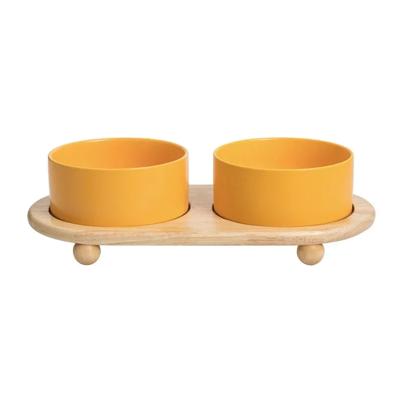 Elevated Pet Bowl with Wood Stand (400/850ml)