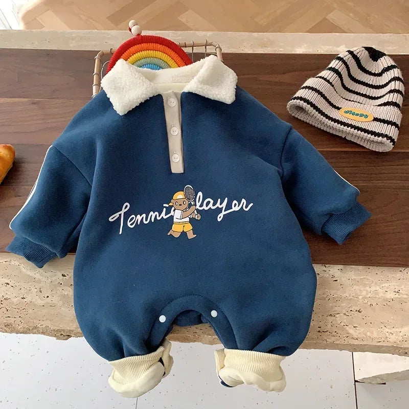 Geometric Baby Romper – Turn-Down Collar 1–3Y