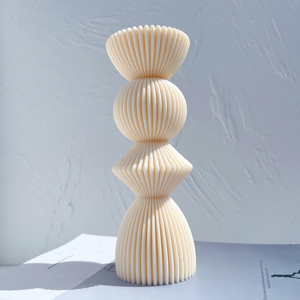 Two Sizes Ribbed Pillar Candle Silicone Mold