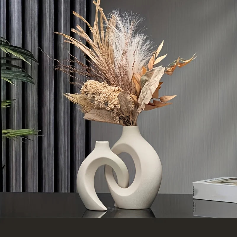 Set of 2 Hollow Nordic Ceramic Vases – Modern Decor
