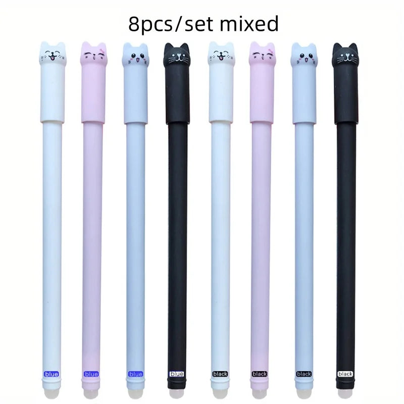Cat Erasable Gel Pen Set – 0.5mm, 4/8/12pcs