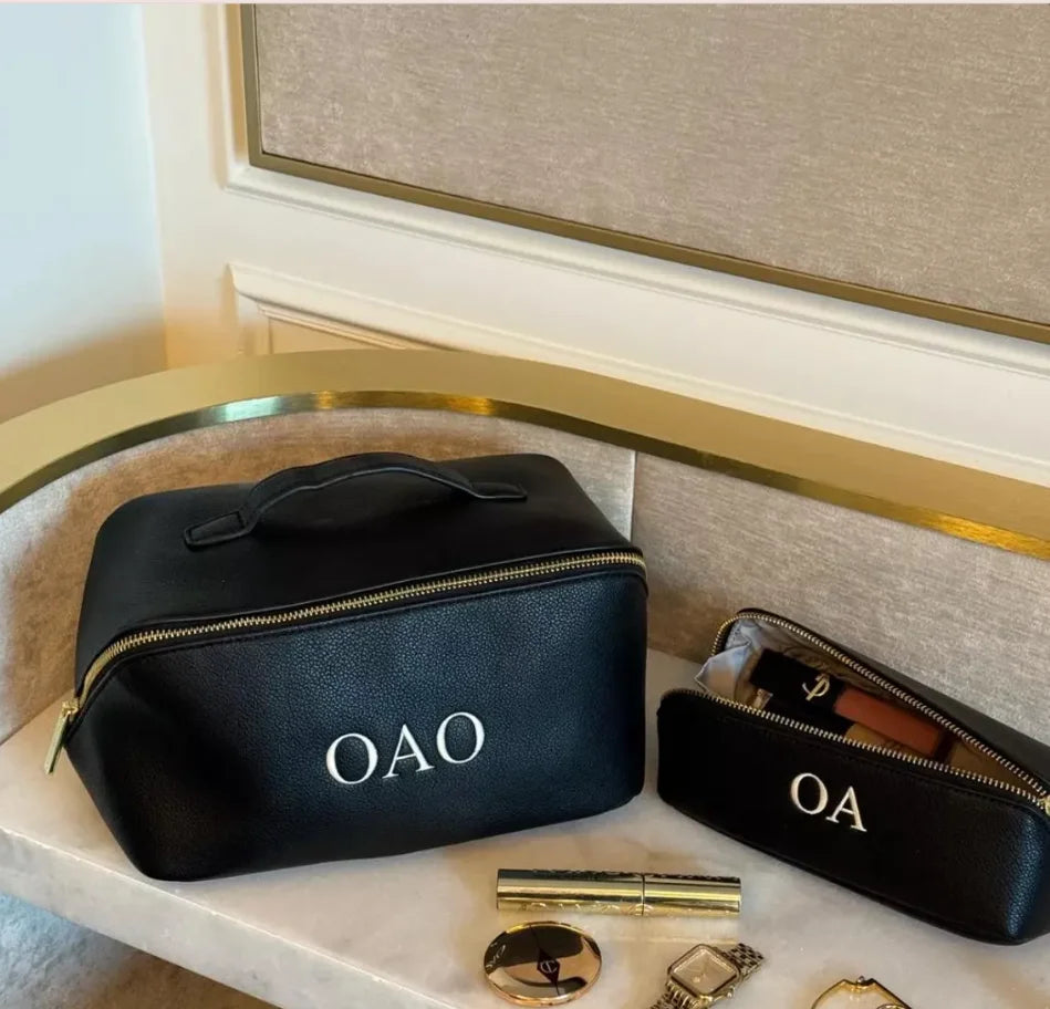 Custom Leather Embroidered Makeup Bag – Personalized Gift