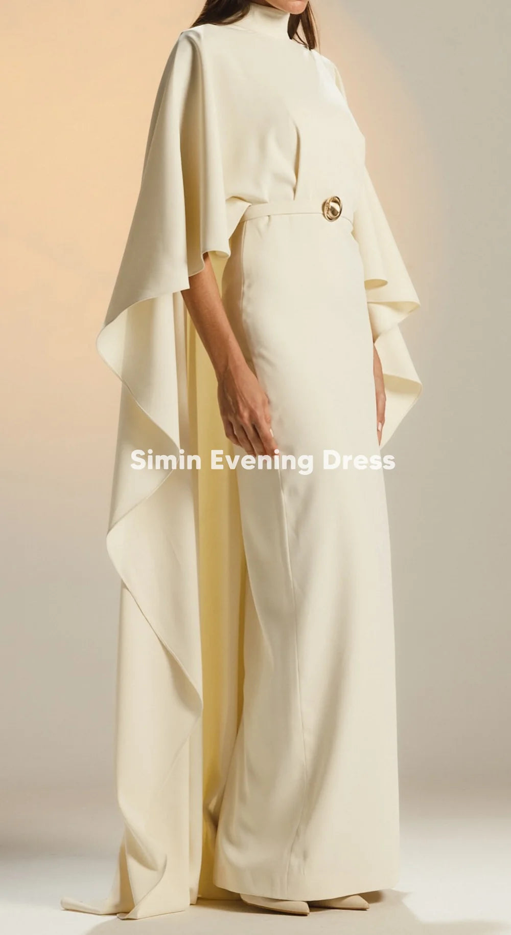 Simin Women's High-neck Sheath Floor-Length Saudi Evening Dresses With 3\4 Long Sleeve Formal Occasion Elegant Dresses 2026