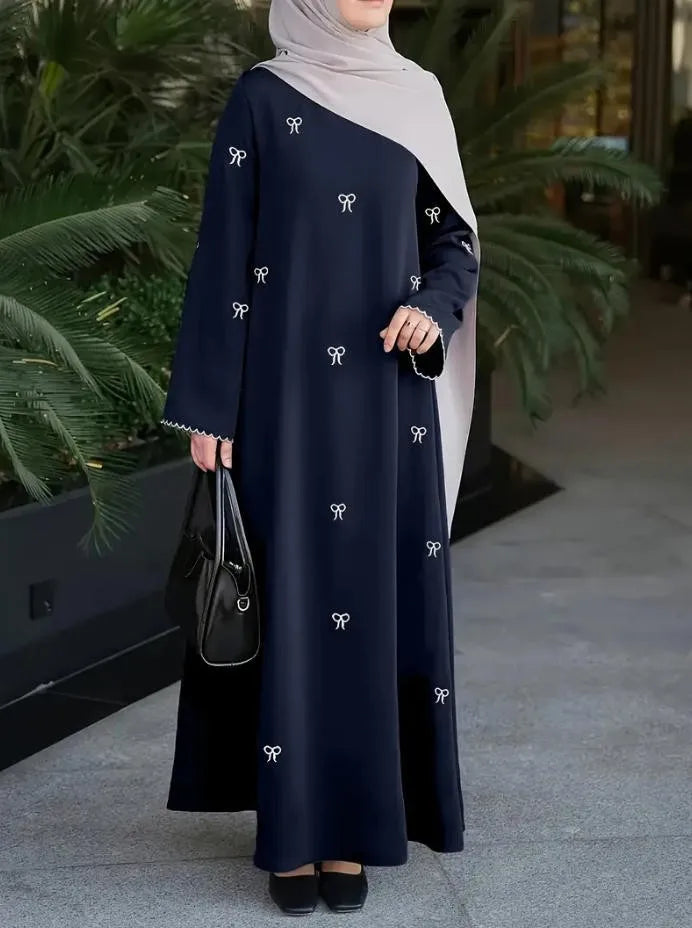 Summer Women's Clothing Abaya Woman Dubai Long Sleeve Batwing Round Neck Maxi Dress Polyester Rhinestone Classical Tribal Abaya