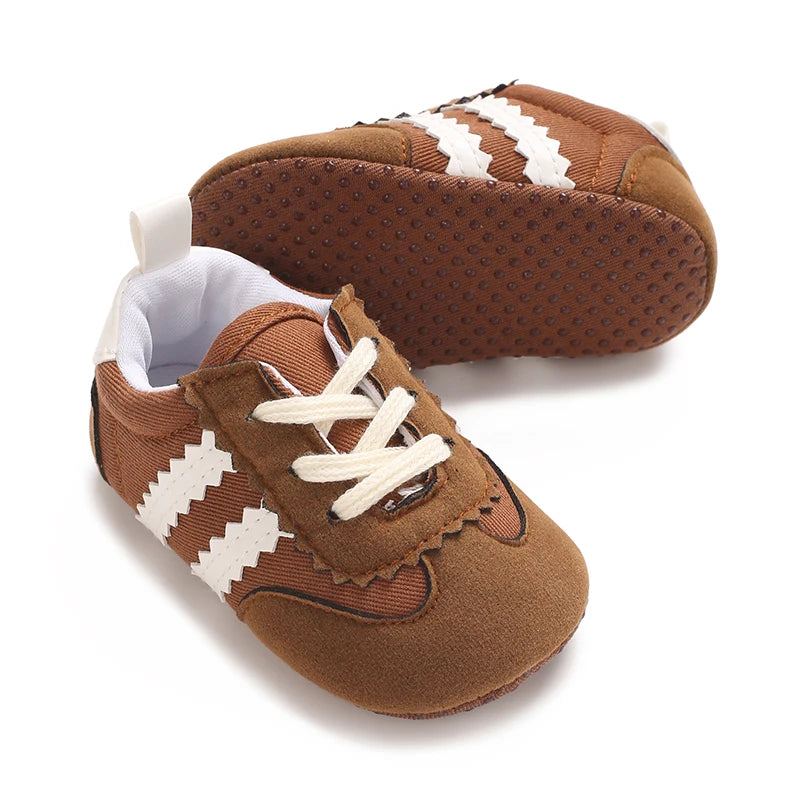 Baby Boys First Walkers – Soft Sole Striped Sneakers (0-12M)