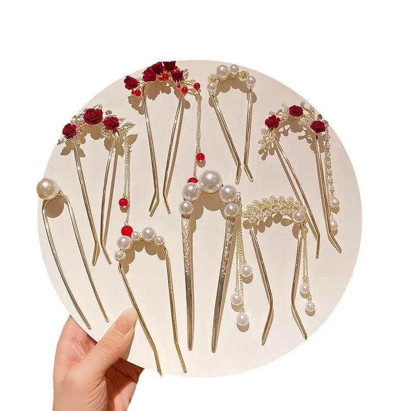 2025 New Pearl U-shaped Hairpin Women's Insert Hairpin, Fixed with Coiled Hair,senior grade Hairpin Headpiece
