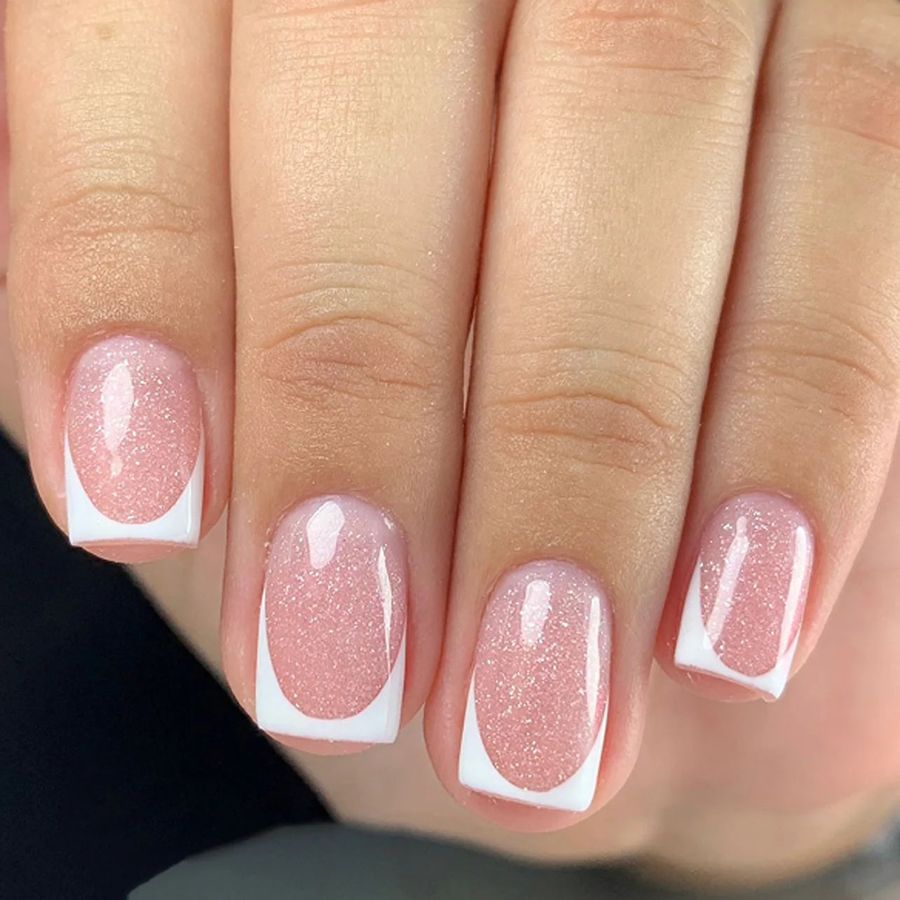24Pcs French Tip Handmade Press On Nails Minimalist Solid Color Fake Nails Medium Square Full Cover Press On Nail Tips With Glue