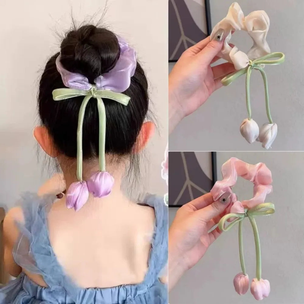 3Pcs Cute Tulip Flower Large Intestine Scrunchie for Women Sweet Headband Hair Band Hair Tie Fashion Girl Hair Accessories
