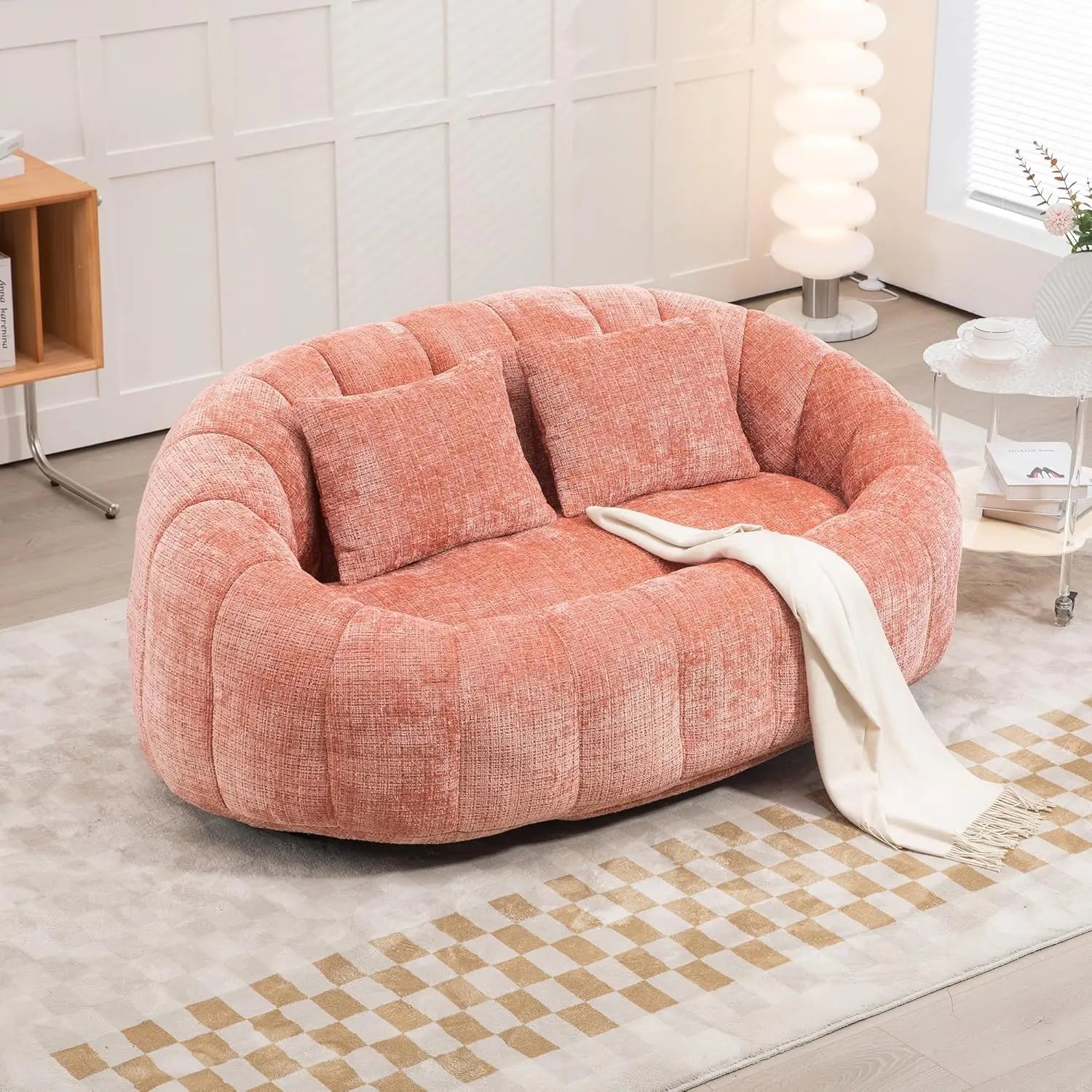 Bean Bag Sofa, Comfy Loveseat Sofa with 2 Pillows, Soft Giant Bean Bag Chair, Cozy Round Lazy Sofa with Wide, Customized