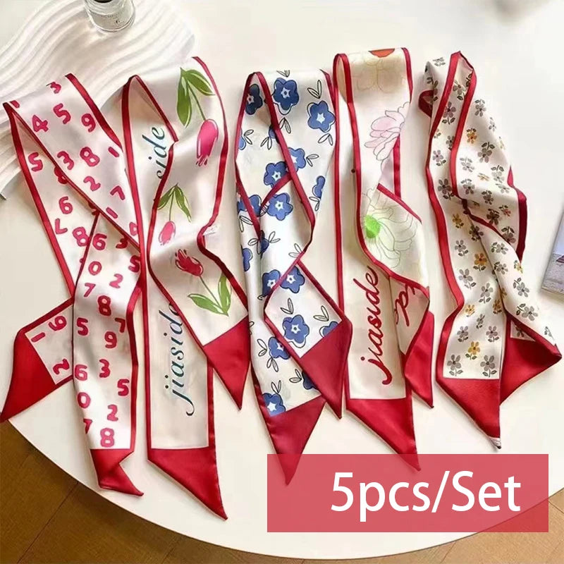 2-6pcs/set Series Silk Satin Scarf Women Cloth Hair Bands Headdress Accessories Lady Scarves Ribbon Neck Ties for Bag Handle
