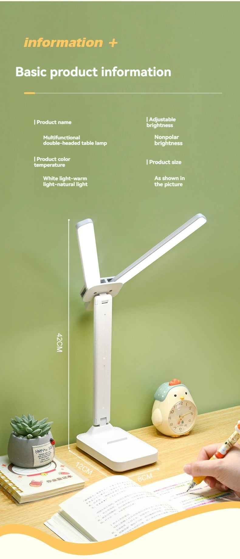 Dual-Head LED Desk Lamp – Foldable & Dimmable