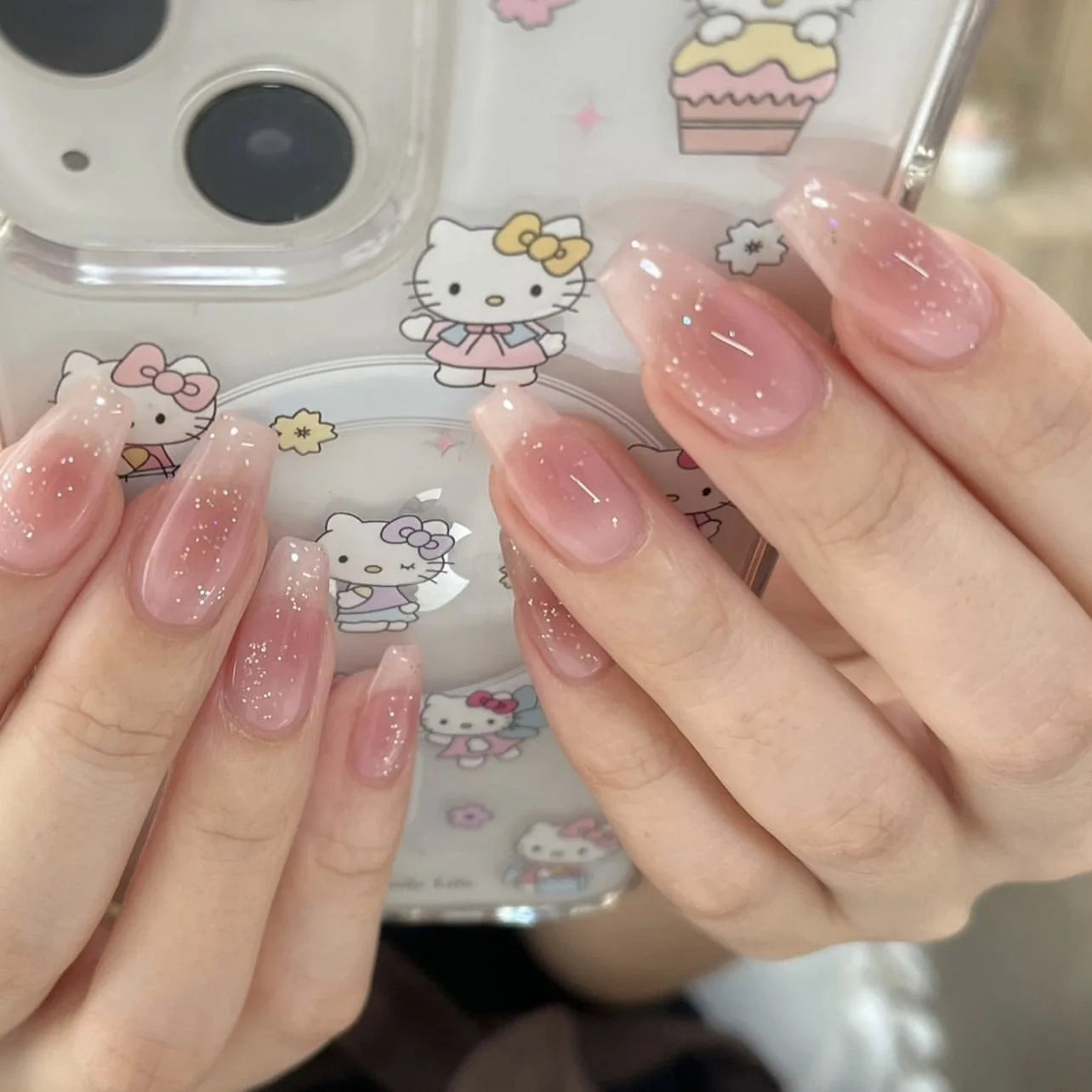 24pcs Detachable Short Press on Nails Y2k rhinestone False Nails with Glue Ballet Sweet Cool Girls Artificial False Nails Tips
