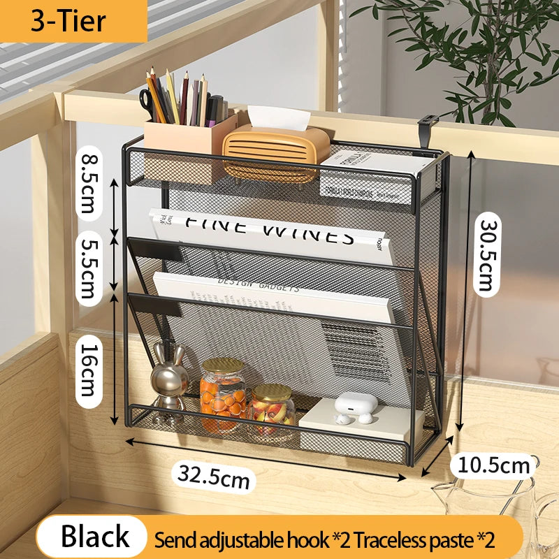 5-Tier Mesh Desk File Organizer – Wall Mount & Desktop
