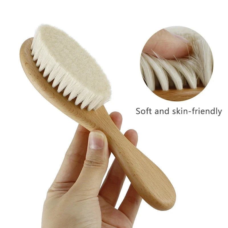 Baby Wooden Hairbrush & Comb – Newborn Soft Wool Massage Brush