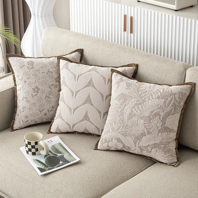 Luxury Chenille Jacquard Throw Cushion Case Soft Cozy Bound Edge Design Pillowcase for Home Living Room Bed Sofa Decor