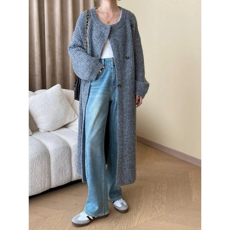 Casual Loose Fit Oversized Open Cardigan Sweater Long Asymmetrical Design Lazy Sle Outerwear Women's Faion Autumn Winter