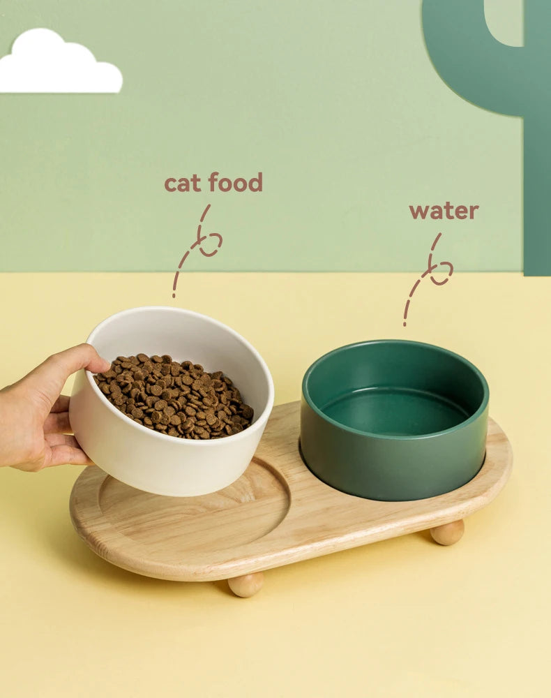 Elevated Pet Bowl with Wood Stand (400/850ml)