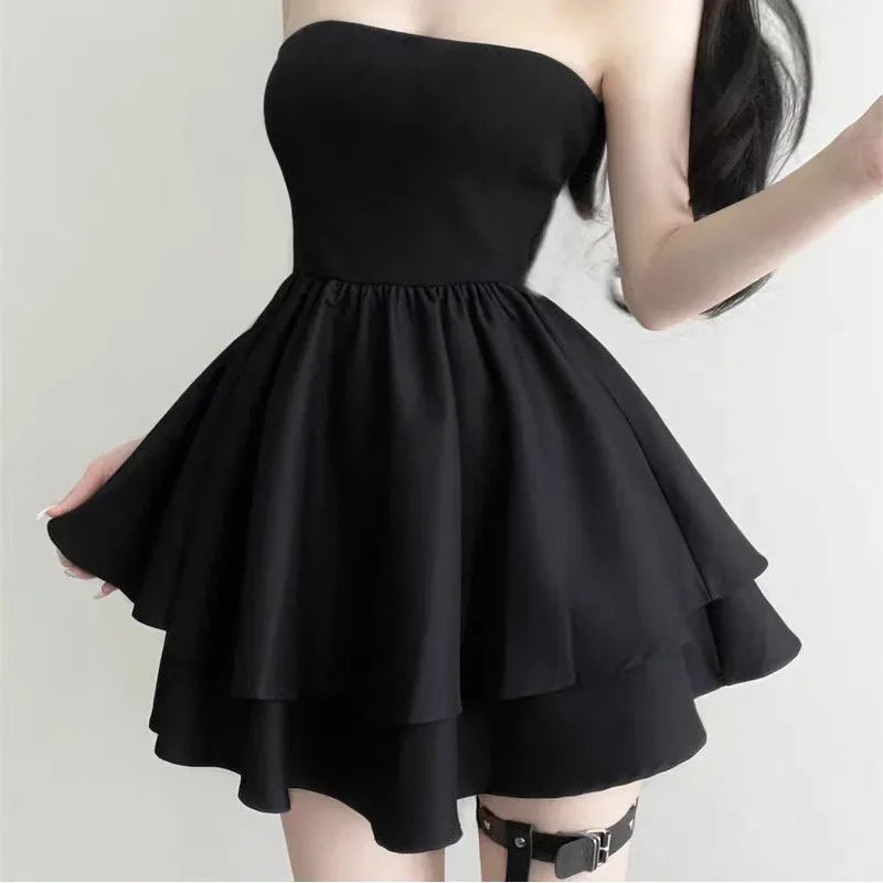 BlackDress Women's Summer Strapless Dress 2024 New Slimming Cake Skirt Puff Skirt Smooths Your Silhouette