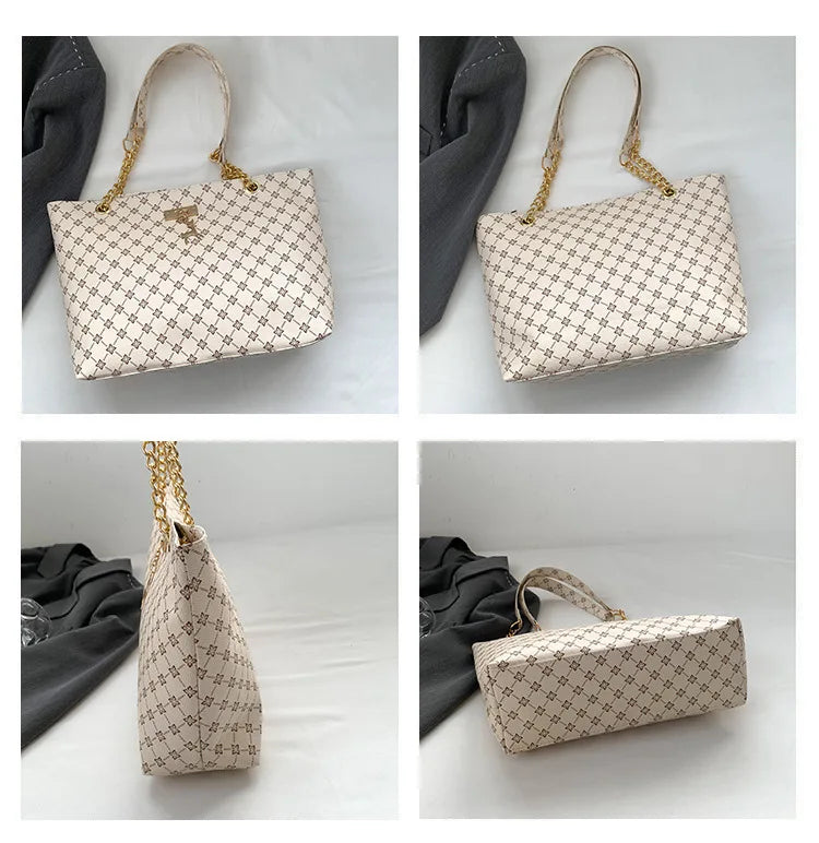 New Presbyopia Handbag Texture Soft Leather Large Capacity Tote Women Bag With Hanging Accessories Shoulder Bag