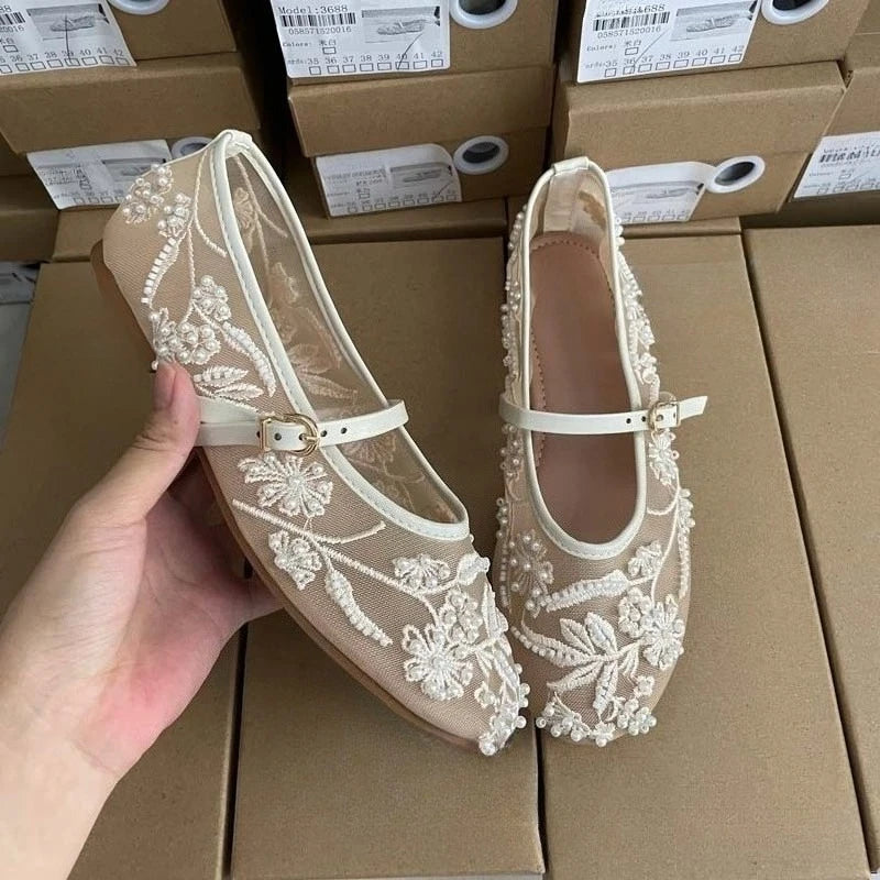 Women’s Pearl Mesh Mary Jane Flats