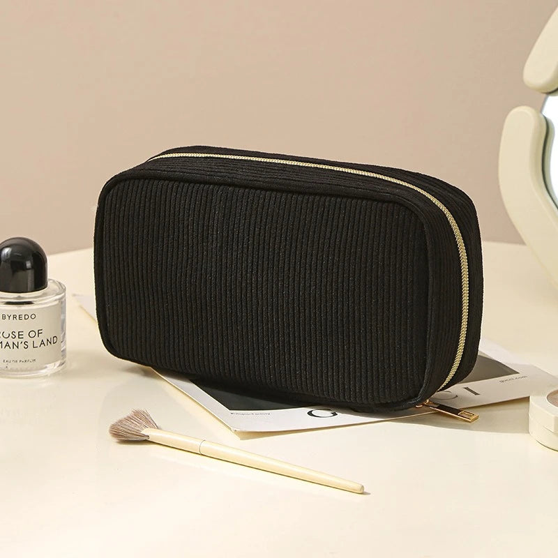 Minimalist Corduroy Makeup Bag – Large Capacity