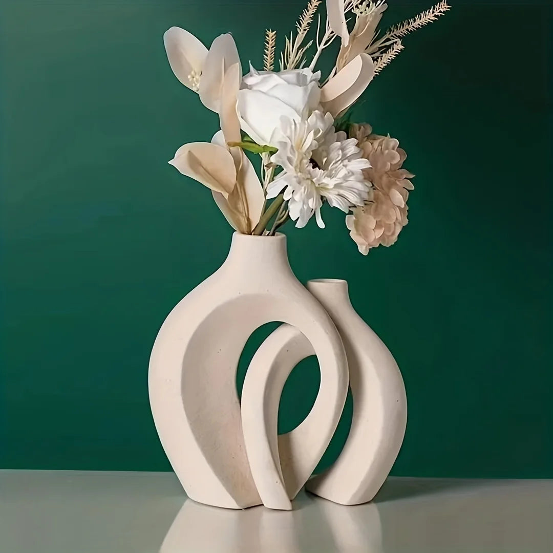 Set of 2 Hollow Nordic Ceramic Vases – Modern Decor