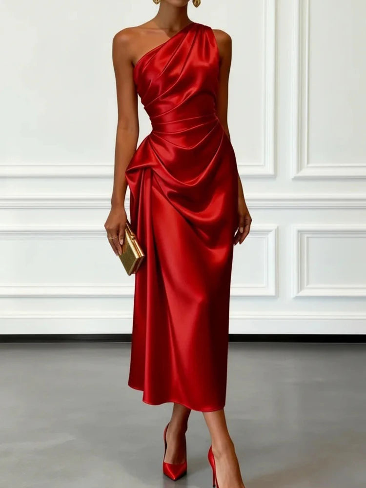 Women Skew Collar Patchwork Maxi Dress Sleeveless Chic Holiday Party Casual Fashion Ladies Summer Solid Dress Streewtear Vestido