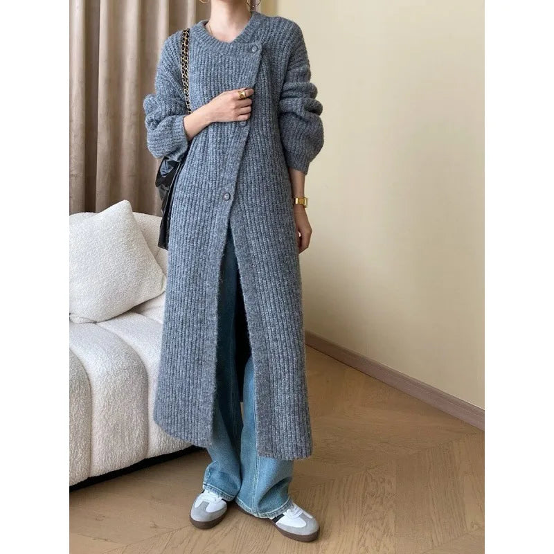 Casual Loose Fit Oversized Open Cardigan Sweater Long Asymmetrical Design Lazy Sle Outerwear Women's Faion Autumn Winter