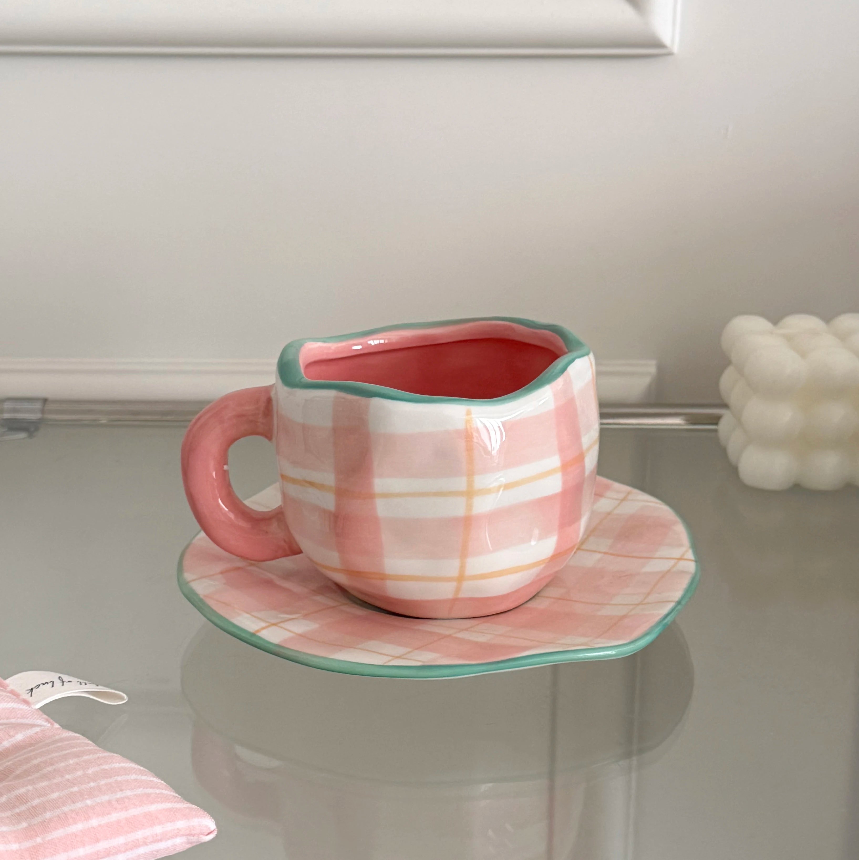 Nordic Hand-Painted Ceramic Coffee Mug & Saucer