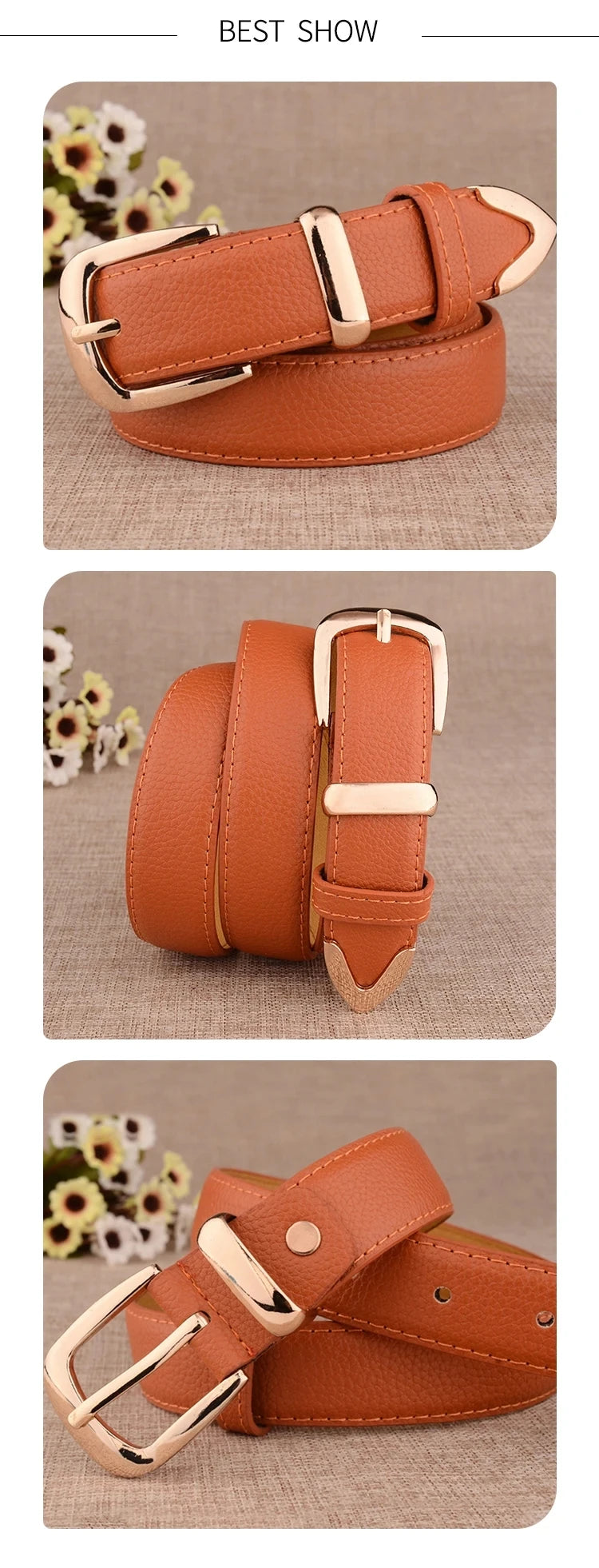 Women White Leather Trouser Belt