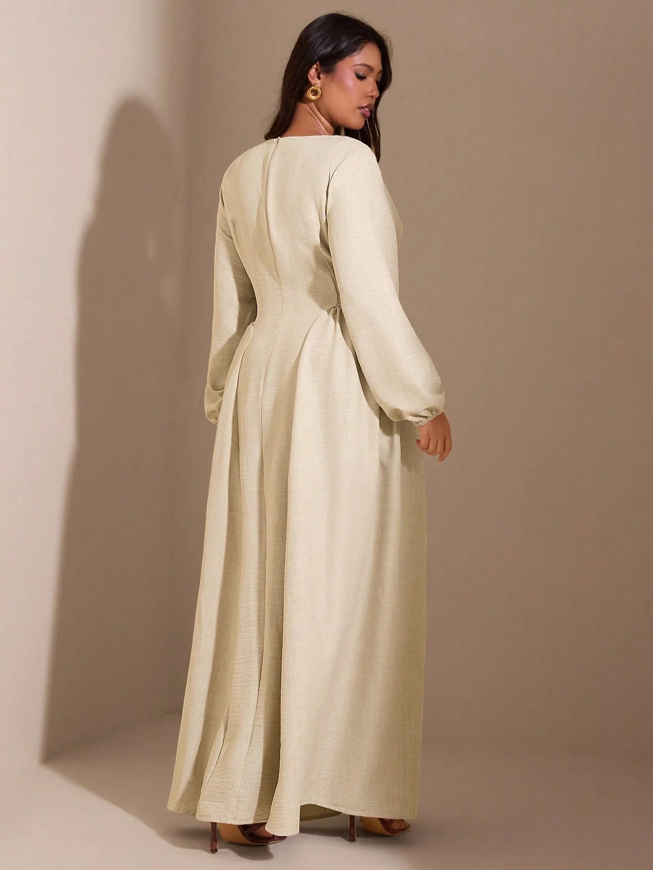 High-End, Solid-Color, Simple, Versatile, Long-Sleeved, Long Dress