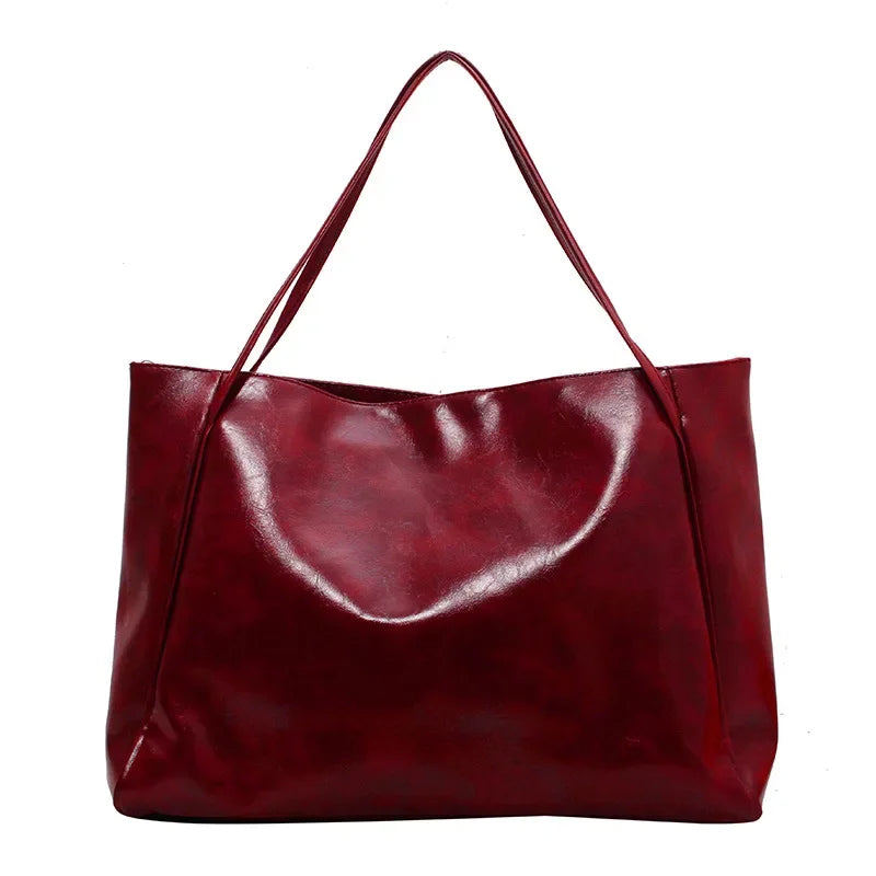 Women’s Fashion Tote Bag – Large Capacity Soft PU Leather Retro Shoulder & Crossbody Bucket Bag