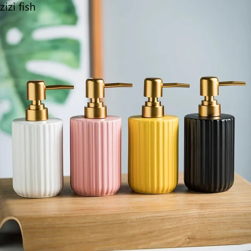 Matte Striped Ceramic Soap & Lotion Dispenser