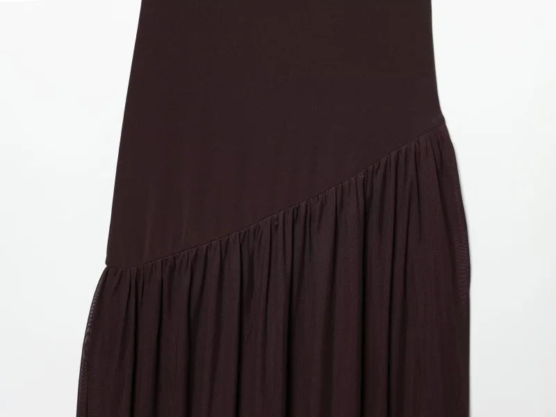ETJ Women Brown Sleeveless High Neck Midi Dress Pleated Skirt Flowy Wrap Dress Minimalist Elegant Office Party Wear 2026