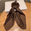 Ins Fashion Satin Hair Scarf Large Bowknot Head Bands Women Elegant Brown Scarf Hair Bands Retro Ponytail Elastic Hair Ties