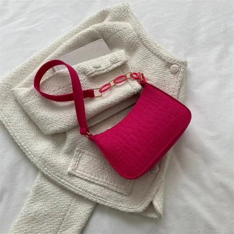 Luxury Crescent Shoulder Tote Bag for Women – Elegant Felt Design Underarm Handbag, Small Square Fashion Purse