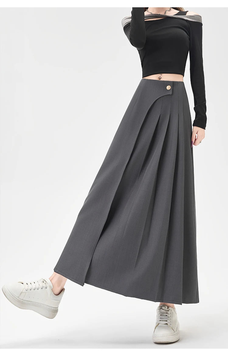 SMTHMA Women's High-Waisted Slimming Solid A- Line Skirt New Fashionable Big Umbrella Skirt Autumn/Winter Season Long Skirt