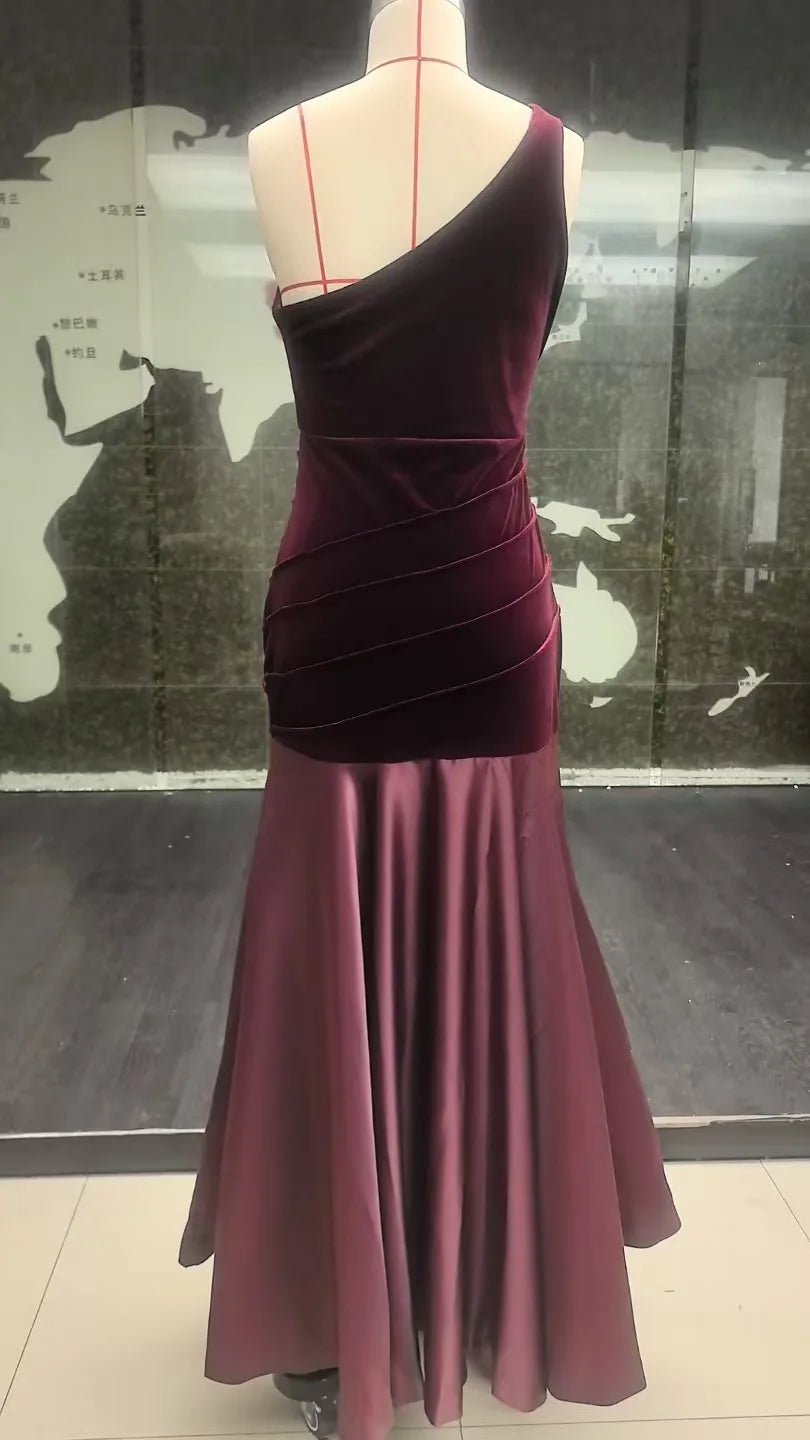 Elegant Party Dresses Women Fashion Waist Slim A-line Spliced Long Dress Female Off-shoulder Velvet Patchwork Evening Gown