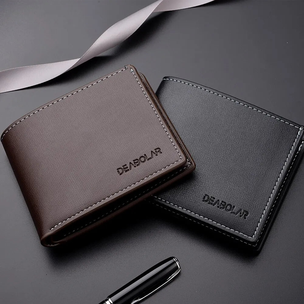Men’s PU Leather Short Wallet – Slim Folding Credit Card Holder