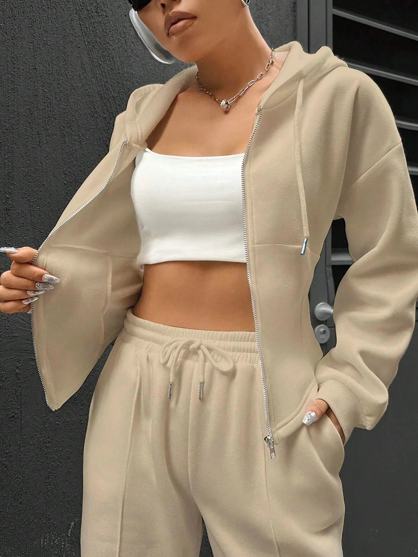Sweatshirt Two-piece Set Women's Casual Sports Suit Spring Autumn Zip-up Slim Hoodies Short Coat Straight Trousers 2-piece Sets