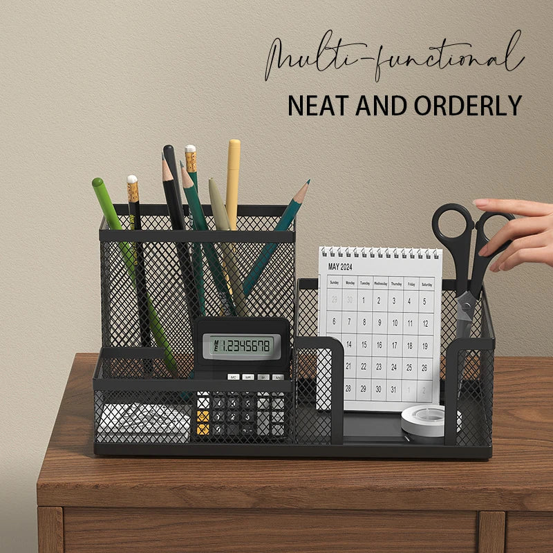Mesh Desk Organizer – 3 Compartments, Black