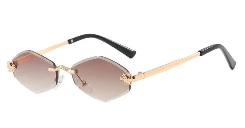 Fashion Rimless Polygonal Sunglasses women Trendy Gradient Lens Metal Shades Luxury Brand Small Rhombus Vintage Sun Glasses