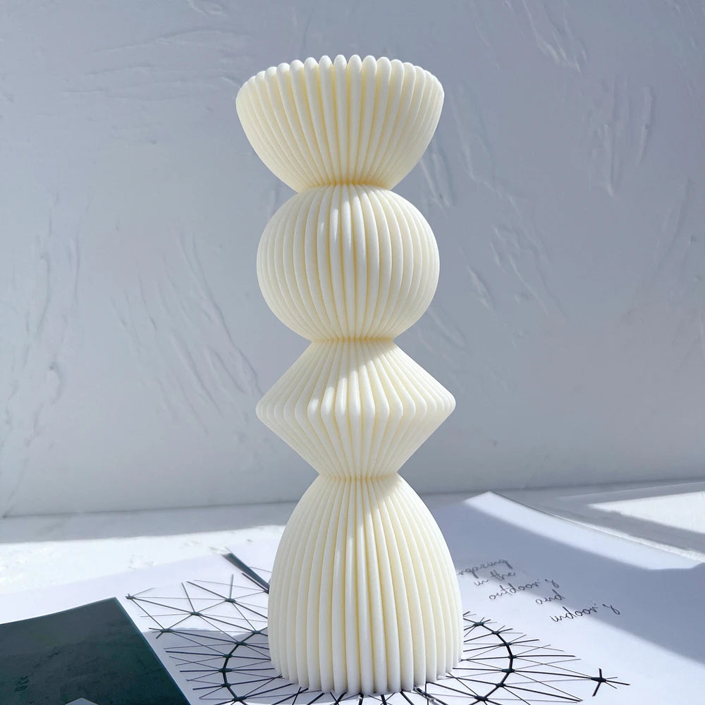 Two Sizes Ribbed Pillar Candle Silicone Mold