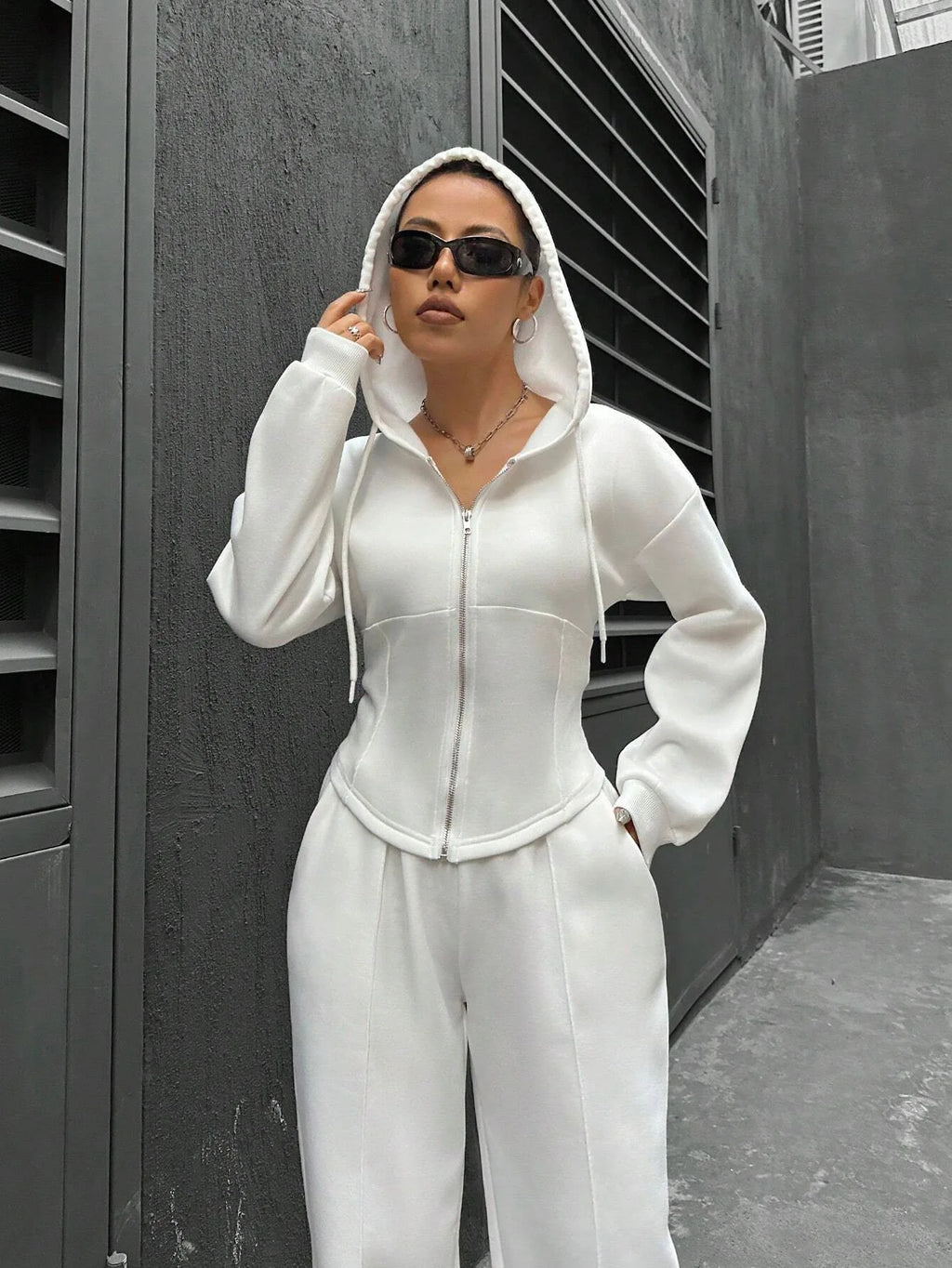 Sweatshirt Two-piece Set Women's Casual Sports Suit Spring Autumn Zip-up Slim Hoodies Short Coat Straight Trousers 2-piece Sets