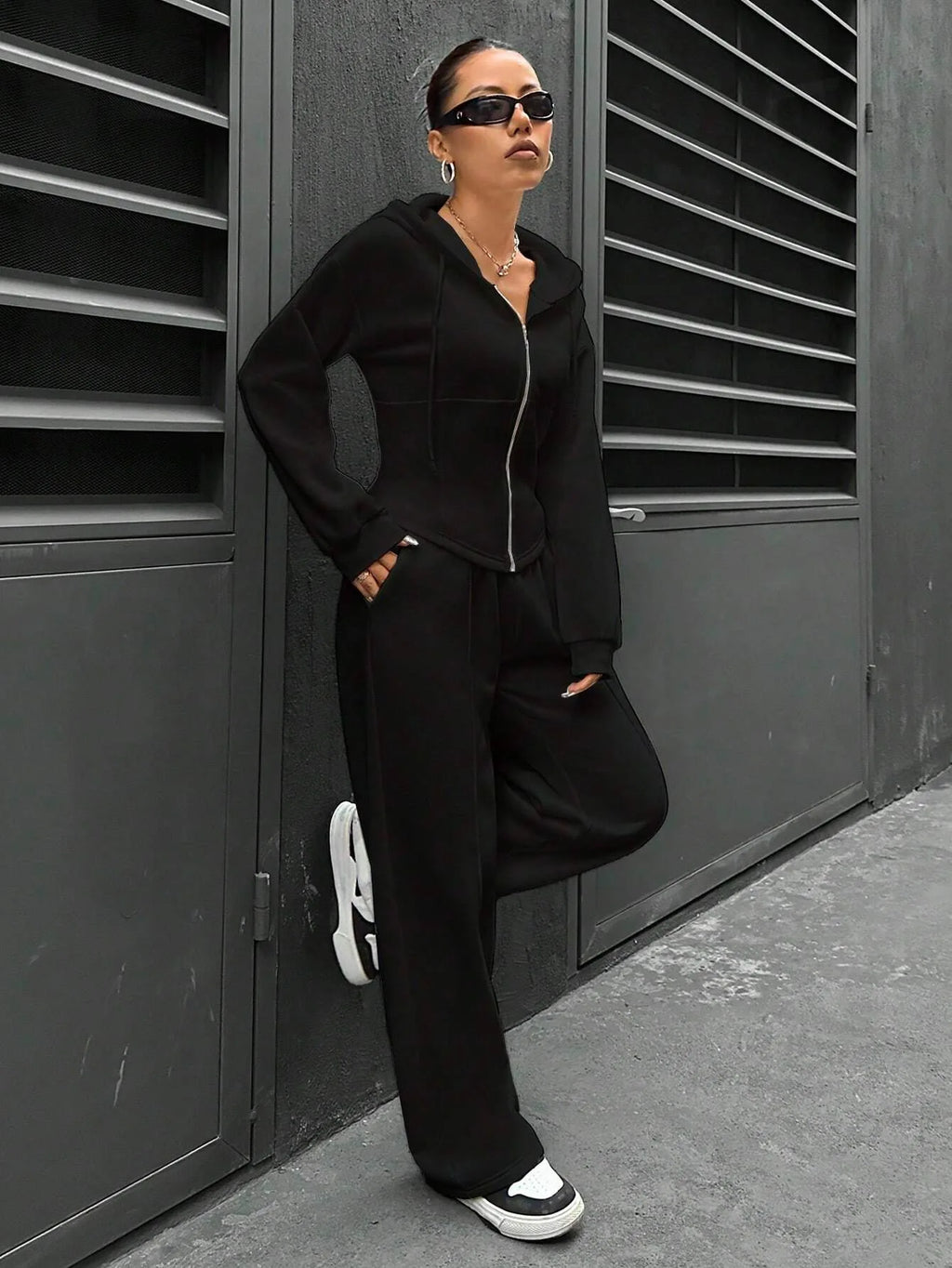 Sweatshirt Two-piece Set Women's Casual Sports Suit Spring Autumn Zip-up Slim Hoodies Short Coat Straight Trousers 2-piece Sets